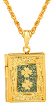 morir Gold Plated Book Design Openable Openable Photo Pendant Locket Fashion Necklace Jewellery for Couple Men and Women (Green) Gold-plated Brass Pendant