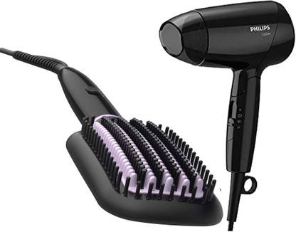 PHILIPS BHH880 Heated Straightening Brush with Thermoprotect Technology & BT8120 Hair Dryer 1200W Personal Care Appliance Combo