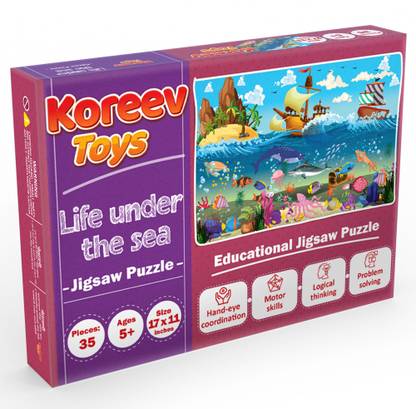 Koreev Life Under The Sea jigsaw Puzzle - 3D Augmented Reality Educational Jigsaw Puzzle Toy for Kids, 35 Pieces, Android App Available, 17 inches X 11 inches
