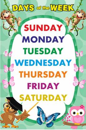 Days Name, Names Of The Days Of The Week A3 Size | Days Chart For Kids | Creative Days Wall ChArt For Beginners Learning Kids | Weeks Days In English On A3 Size