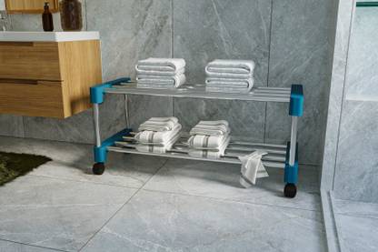 DEFINED Multi-Purpose Standing Home Organizer Stackable Steel Shoe(2 Tier,BLUE) Metal Collapsible Shoe Stand (2 Shelves, Pre-assembled) Metal, Plastic Shoe Stand