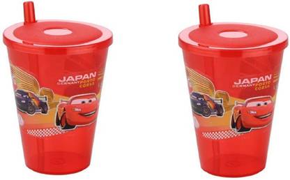 WiiBross Joyo Plastic Disney Sipper Glass with Straw and Lid, 200ml (Joyo-Multicolour) - 2 Glasses (2 Glass Set)