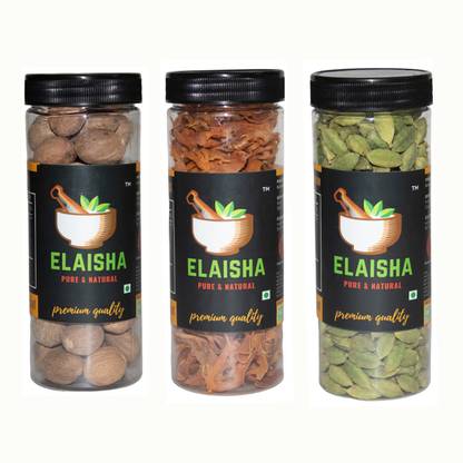 ELAISHA Nutmeg Jaifal Jaiphal (175 Grams)-Mace Javitri (50 Grams)-Green Cardamom Whole / Choti Elaichi (100 Grams)