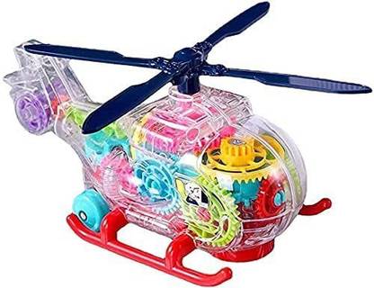 mega star 3D Concept Helicopter for Kids, Electric Mechanical Gear with Colorful Light and Charming Music, Bump and Go Helicopter with Colorful Moving Gears, Music, and LED Effects Toy for Boys Girls Kids