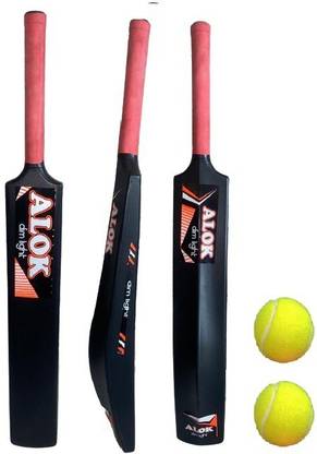 GANESH JI 8 NO. BLACK HARD PLASTIC BAT WITH 2 PCS TENNIES COTTON BALL PVC/Plastic Cricket  Bat For 15+ Yrs