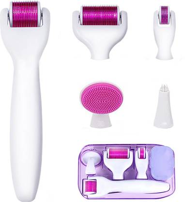 AARADHYAM 6 In 1 Darmaa Roller Kit for Face and Body Titanium Microneedling Skin Rollers Micro Needle Dermaroller with 5 Replaceable Roller Heads, Storage Case and Disinfection Tank (Color may vary)