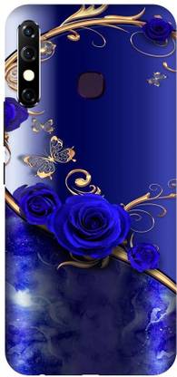 Bluvver Back Cover for Infinix Hot 8, X650C, Printed GOLD-BLUE FLOWERS Back Cover