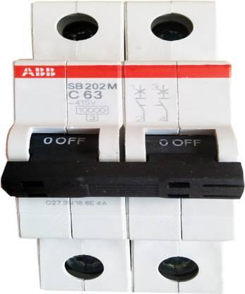 ABB 63A Double pole C Curve MCB - 10kA (SB202 M-C63) MCB