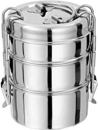 One28 Stainless Steel Clip Food Grade Lunch Box | Traditional Tiffin Box for School/Office,3-Tier-,Capacity-(1200 ml ) 3 Containers Lunch Box