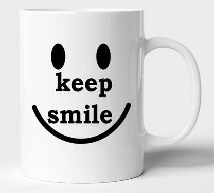 BLISSart Keep Smile Motivational Ceramic or Tea Cup Best For Gift (350ml or 11Oz; White) Ceramic Coffee Mug