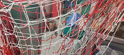 Amz Sports Nets Football Goal Post Nets Tournament Quality 3mm 25FTx9FTx6FT White/Red Colour Football Net