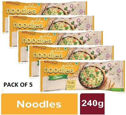 PATANJALI ATTA NOODLES CLASSIC F.PACK 240 ( PACK OF 5) Instant Noodles Vegetarian