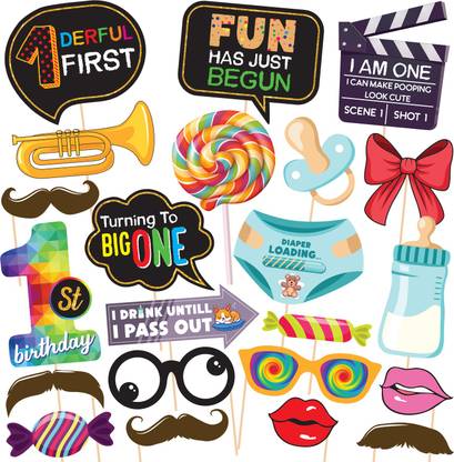 ZYOZI Boy 1st Birthday Photo Booth Props 22 Pieces Boy First Birthday Party Photo Booth Props Kit Funny 1st Birthday Props Photo Booth Board