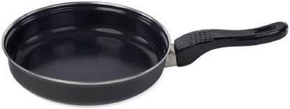 AMANZA Induction Base Hard Anidized Tadka Non-Stick Fry Pan Aluminium, Black Tadka Pan 21 cm diameter 1 L capacity