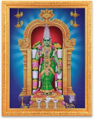 BM Traders Meenakshi Amman Devi Sparkle Print Digital Photo In Golden Frame Big Religious Frame Religious Frame