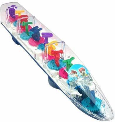WHITE POPCORN Train Toy 360 Degree Rotating Plastic Transparent Train with 3D