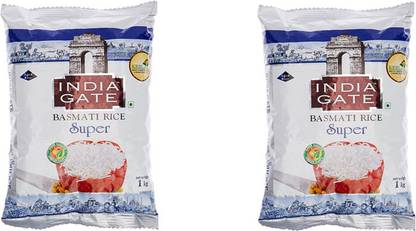 INDIA GATE BASMATI SUPER 2 KG PACK OF 2 Basmati Rice (Long Grain, Unpolished)