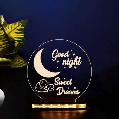 StarLaser Good Night Sweet Dream Night lamp with Warm White Light & 12V 1 amp Adapter (Wooden Base) Table Lamp