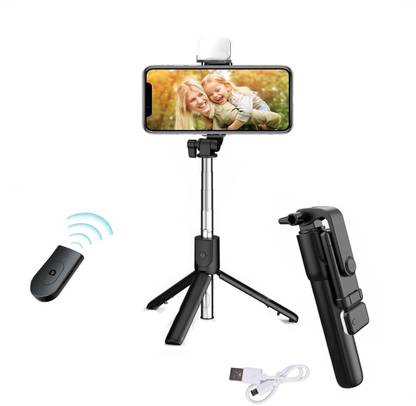 SACRIS Portable Selfie Stick and Stand With Wireless Remote and 2 Level Fill Light Singleall smart phone||360 degree tripod|| Foldable triopod|| Mobile Tripod|| selfie stick tripod|| Extendable tripod||Three-Dimensional Head & Quick Release Plate Bluetooth selfie stick tripod with bluetooth remote selfie stick for vlog ,selfie stick for mobile phone long selfie stick with tripod 3 Axis Gimbal for Mobile