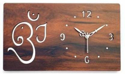 FASTQT Antique Wooden Horizontal Rectangular (OM) Shape Wall Clock/ Home and Office Decor