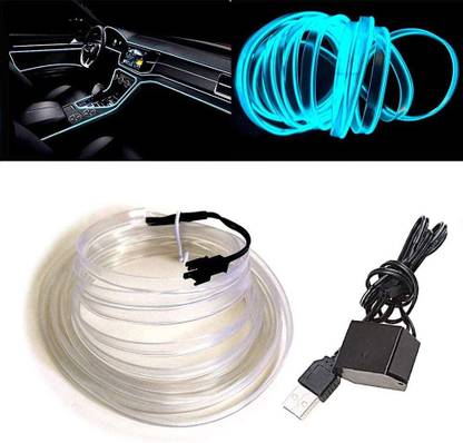 Automaze USB El Wire, 5M Neon Lights 5V with Fuse Protection for Automotive Car Interior Decoration with 6mm Sewing Edge (Ice blue) Car Fancy Lights