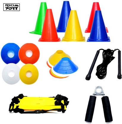 RIO PORT 6 inch cone pack 10,20 space marker and 8 meter ladder with gripper & skiping rope agility combo football kit Football Kit
