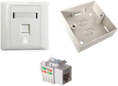 BOXNUBE Combo Set - RJ45 CAT6E Lan I/O Network Keystone Jack + Gang Box + Face Plate - 5 SET Network Interface Card