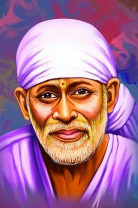 Dharvika Innovations Sai Baba Modern Art Sparkle Coated Self Adhesive Waterproof Painting Vinyl Painting Poster Without Frame (24 x 36 inch) Digital Reprint 36 inch x 24 inch Painting