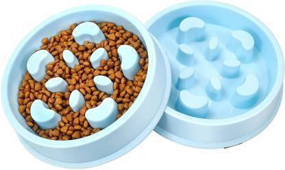 KITTY FLEX Kitty flex Pet Slow Feeder Dog Bowl No Choking Slow Feeder Bloat Stop Dog Food Water Bowl With Funny Pattern Round Plastic Pet Bowl (350 ml Blue) ROUND Plastic Pet Bottle