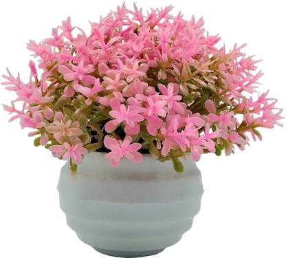 Casa Azul Small Plants Artificial Mini Potted Plants (Pack of 1) for Home Decor Indoor Faux Plants in Pots Centerpiece Shrubs for Bathroom Decoration, Pink Plant Container Set