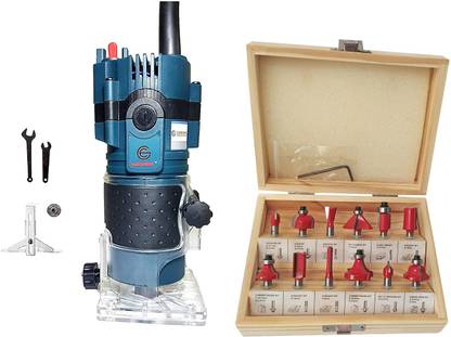 DUMDAAR 550 W 30000 RPM 6.35 mm Trimmer Router Machine Tool with 12pc Multi Router Wood Bits (Size 6.35mm)for Wood Working Rotary Tool