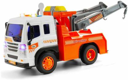 WHITE POPCORN Raker Tow Truck Toy, Friction Powered