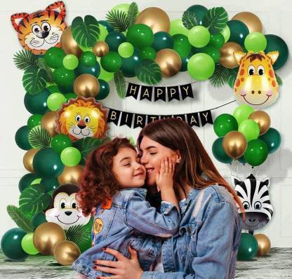 Yash Enterprises Chrome Balloons Decorations - 77 Pcs Combo - Bunting Animal Face Shape Foil,