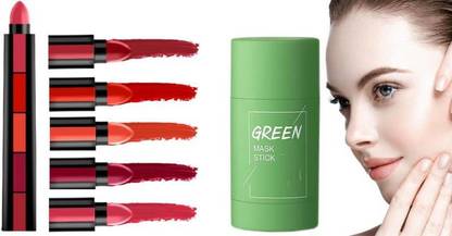 TYA Gen-II Velvet Matte Ultra Smooth 5 in 1 Lipstick 5in1 + Women Green Tea Purifying Clay Stick Mask Oil Control Anti Acne Eggplant Cleaning Solid Mask