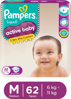 Pampers Active Baby Taped Diapers with Adjustable Fit - M