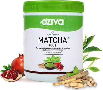 OZiva Plant Based Matcha Plus(With Licorice & Activated Charcoal) for Skin Pigmentation