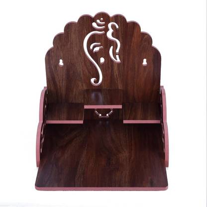 OVIOL Handmade Wood Carved Pooja ghar Pooja Mandir Self Designed Dark Brown Wall Mounted Engineered Wood Home Temple