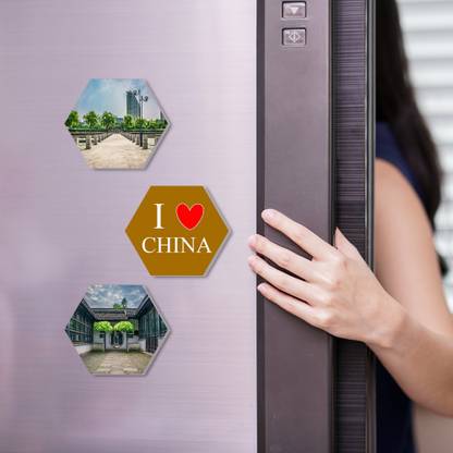 Regalocasila I Love China Country Printed Acrylic Tourism Souvenir Fridge Magnet Pack of 3