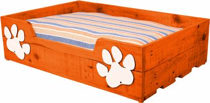 PEBBLELICIOUS Latest Stylish Handmade wooden dog bed made from natural reclaimed pine wood with soft mattress_Extra small XL Pet Bed