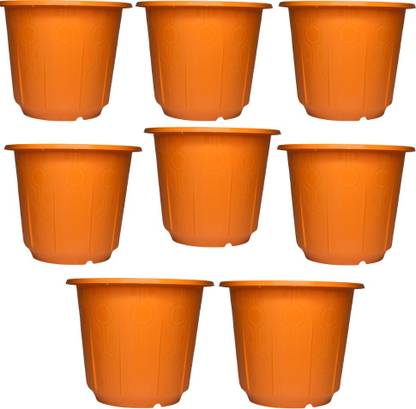 V-STAR Plastic flower pots with unique design, Orange color for indoor and outdoor (Pack of 8) Plant Container Set