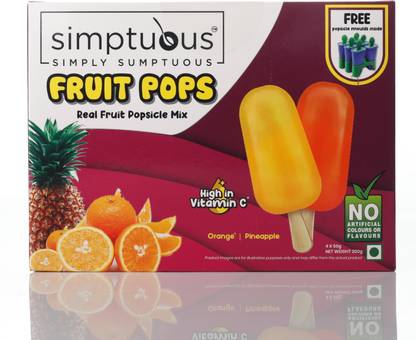 Simptuous Fruit Pops-Real fruit Popsicle Mix 200g [Natural Real Fruit Powder | No Artificial Colors or Flavours or Preservatives -Popsicle/Ice Candy/Ice Lolly Mix |Orange and Pineapple | 2 Flavour Pack-4x50g each] 200 g