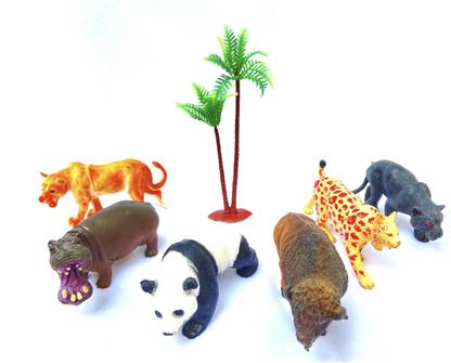 Becreation Animal Planet - Wild Animals (6 Animals & 1 Tree) Robot Aquarium Animal