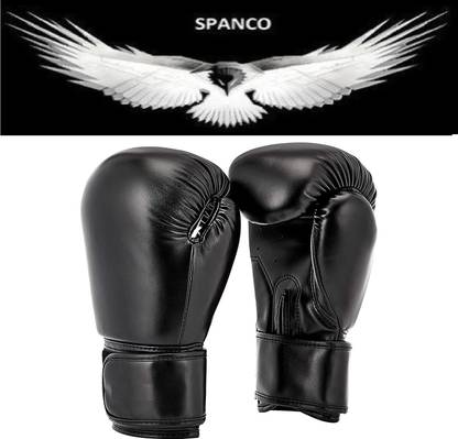 SPANCO Synthetic Leather Material, 8 OZ Black Boxing Gloves