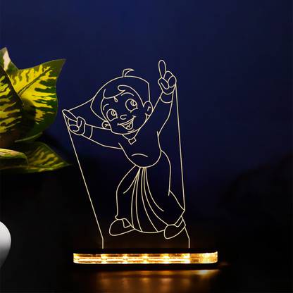 StarLaser Chhota Bheem 3D Illusion Acrylic Night lamp for Kids Bedroom Warm White Light and 12V 1 amp Adapter Gift for Birthday Table Lamp