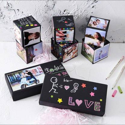 Just Buy It Creative Explosion Gift Box, Love Memory DIY Handmade Photo Album Scrapbook, Photo Album Box, Birthday Anniversary Gift, Wedding Valentine's Day Surprise Bouncing Box (White / 6 Pop-up Box) Album