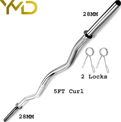 YMD 5ft Curl 28mm rod with clips Weight Lifting Bar