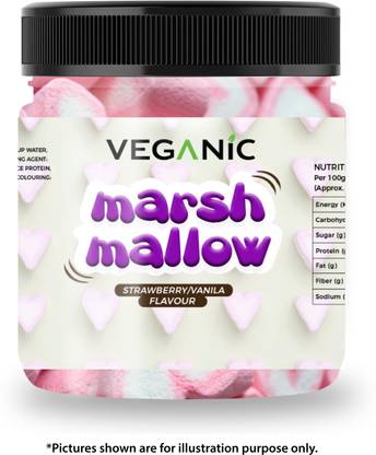 Veganic Marshmallows Pure Veg | Heart Shape Strawberry/Vanilla Flavour | Pink/White Marshmallow Candy Vanilla & strawberry Chewing Gum