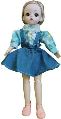 DSR Doll Set Movable Joint Makeup Cute Girl Brown Eyes Fashionable Doll for Kids Girls (Size: 30 cm Blue Dress)