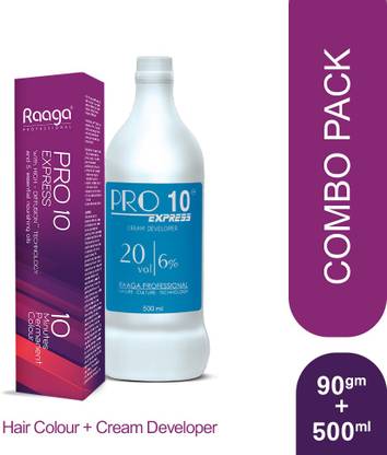 RAAGA PROFESSIONAL Pro 10 Permanent Hair Color & Cream Developer | 20 Vol | 500 ML & 90 GM , Black 1