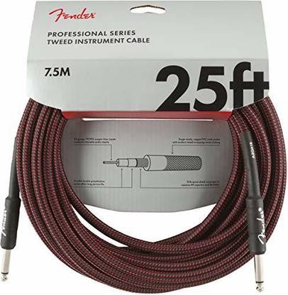 FENDER Professional 25' Instrument Cable - Red Tweed - 1/4 Inch Straight Lyre Instrument